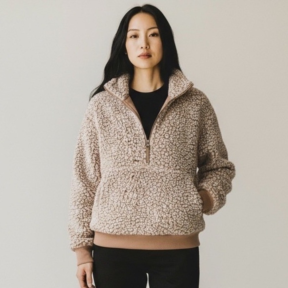 Express Womens XS Pullover Sherpa Fleece 1/4 Zip Jacket Sweater Beige